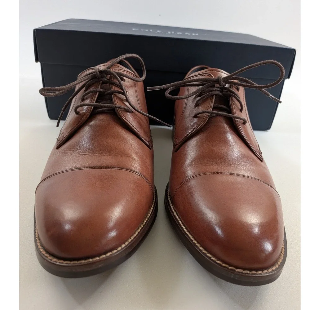 Cole Haan Mens Lenox Hill Cap Ox British Tan Leather Dress Shoes C11632 Size 8 M